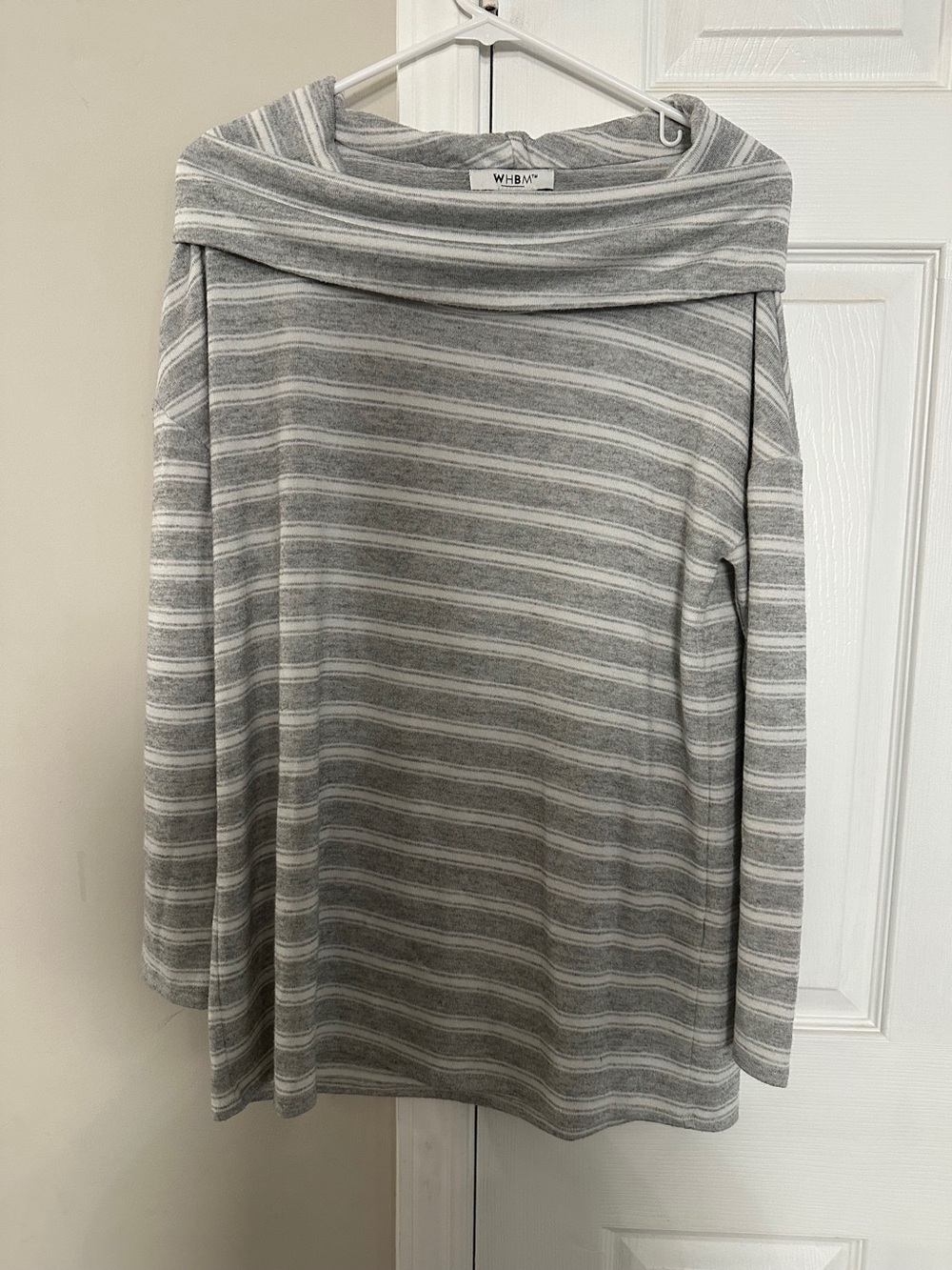 White House Black Market Gray & Light Gray Striped Off-Shoulder Sweater